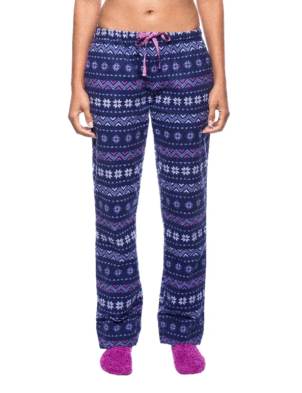 women's pajamas with a blend of comfort, style, and functionalityWomens Premium 100% Cotton Flannel Lounge Pants - Nordic Snowflakes Blue