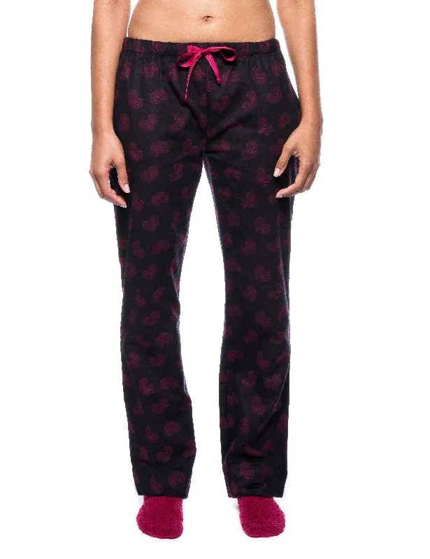 women's pajama sets with matching robesWomens Premium 100% Cotton Flannel Lounge Pants - Hearts Black/Red