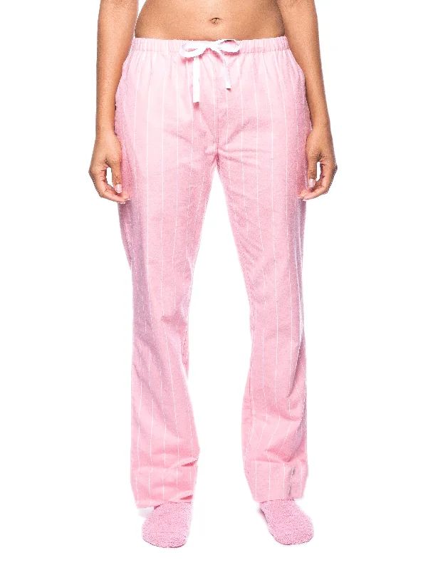 women's pajamas for ultimate relaxationWomens Premium 100% Cotton Flannel Lounge Pants - Stripes Pink