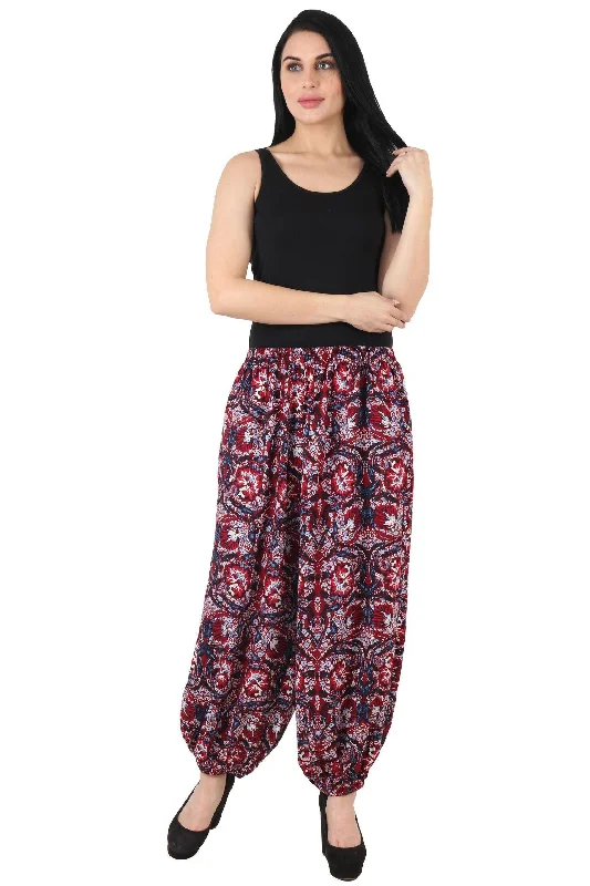 women's pajamas with a modern twistRed & Blue Floral Printed Harem Pants