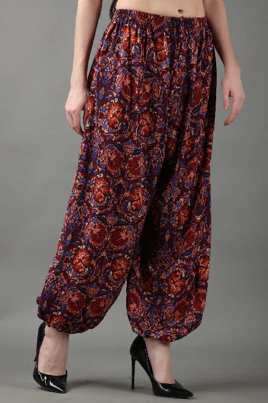 women's pajamas for loungingRed Floral Printed Harem Pants