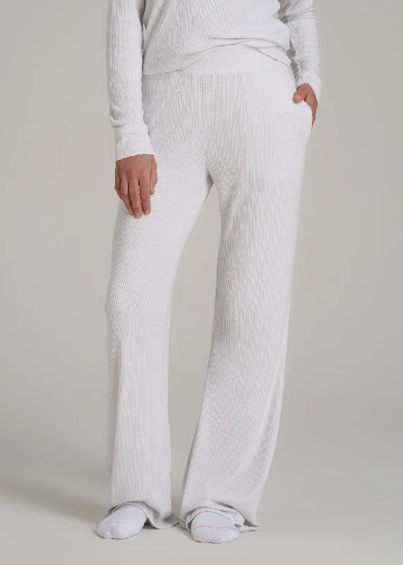 women's pajamas featuring floral embroideryWomen's Ribbed Flare Lounge Pants for Tall Women in Cloud White