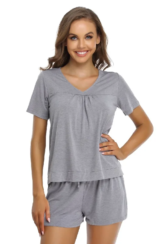 women's pajamas with an adjustable necklineShort Sleeve Lightweight Loungewear Pajamas