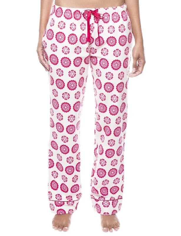 women's pajamas for those who love to indulgeWomens 100% Cotton Flannel Lounge Pants - Mandala Cream/Red