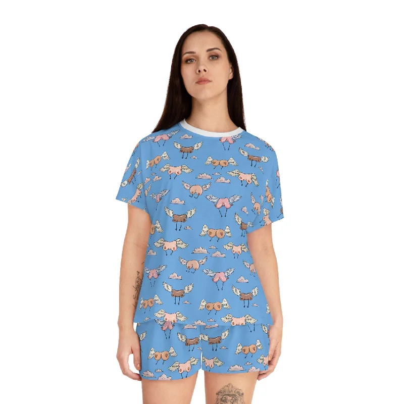 women's pajamas for hot summer nightsWomen's Short Pajama Set with Flying Birds: The Perfect Blend of Comfort and Humor