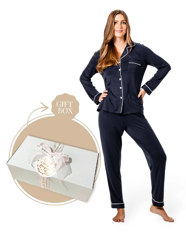 women's pajamas with a stylish cutBamboo PJ & Candle Gift Box Navy