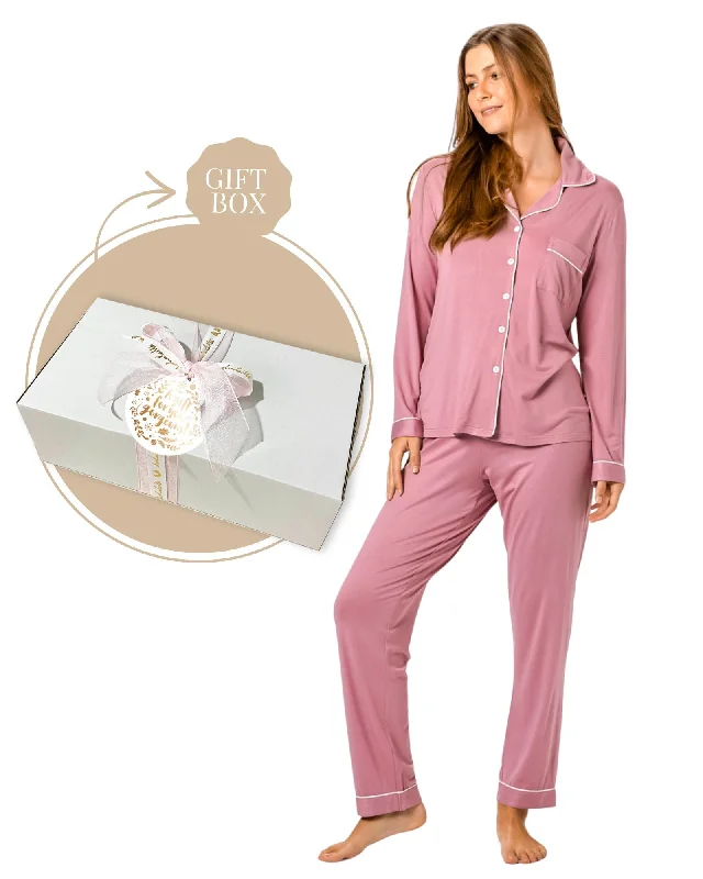 women's pajamas with a cozy, snug fit for ultimate comfortBamboo PJ & Candle Gift Box Rose