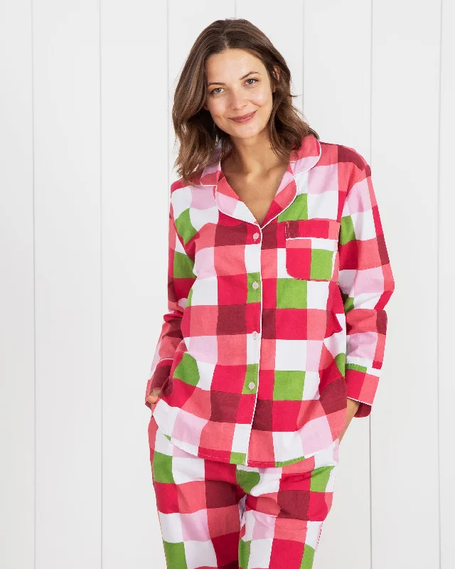 women's pajamas with lace trimBuffalo Plaid - Long Sleep Set - Mulled Wine