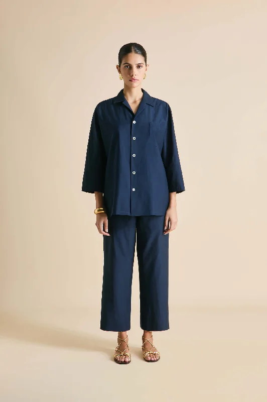 women's pajamas for movie nightsCasablanca Navy Pajamas in Cotton-Silk