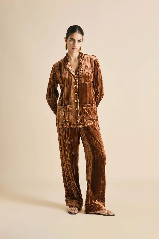 women's pajamas in pastel colorsCoco Coin Bronze Pajamas in Silk Velvet