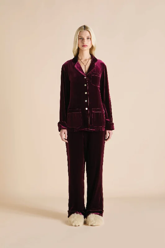 women's pajamas with built-in shortsCoco Burgundy Pyjamas in Silk Velvet