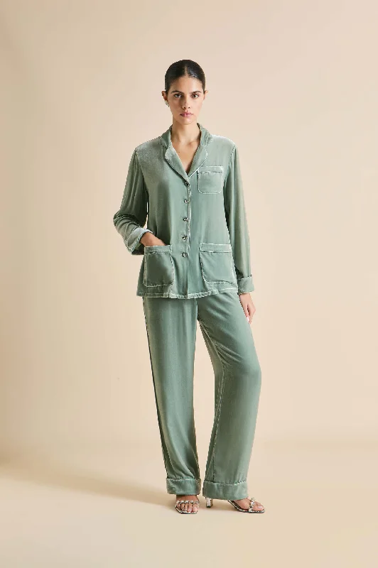 women's pajamas for those who seek cozy, all-night comfortCoco Ash Green Pajamas in Silk Velvet