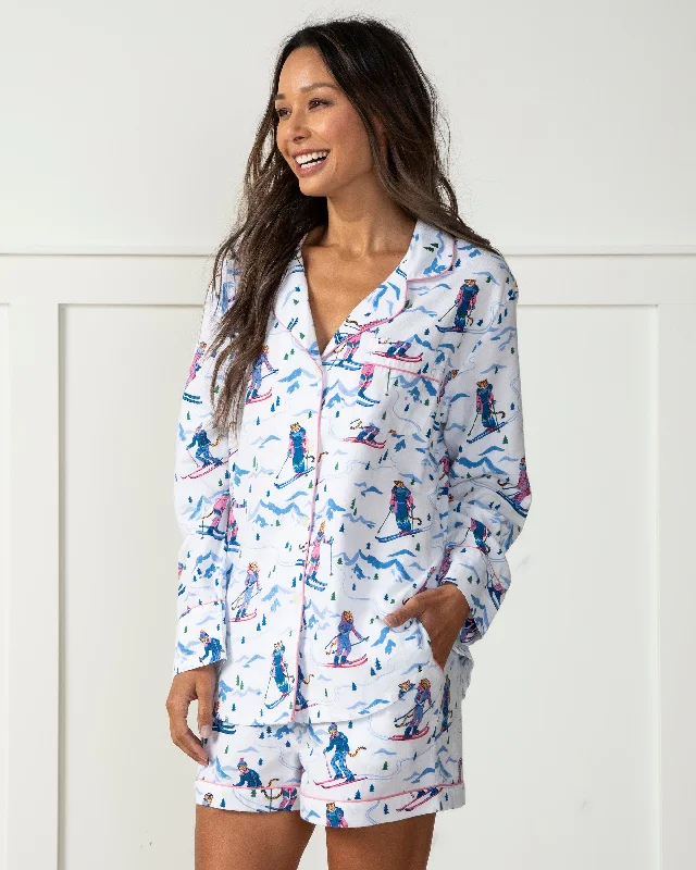 women's pajamas designed for sleepHit the Slopes - Lightweight Flannel Long Sleeve Top & Shorts Set - Icicle