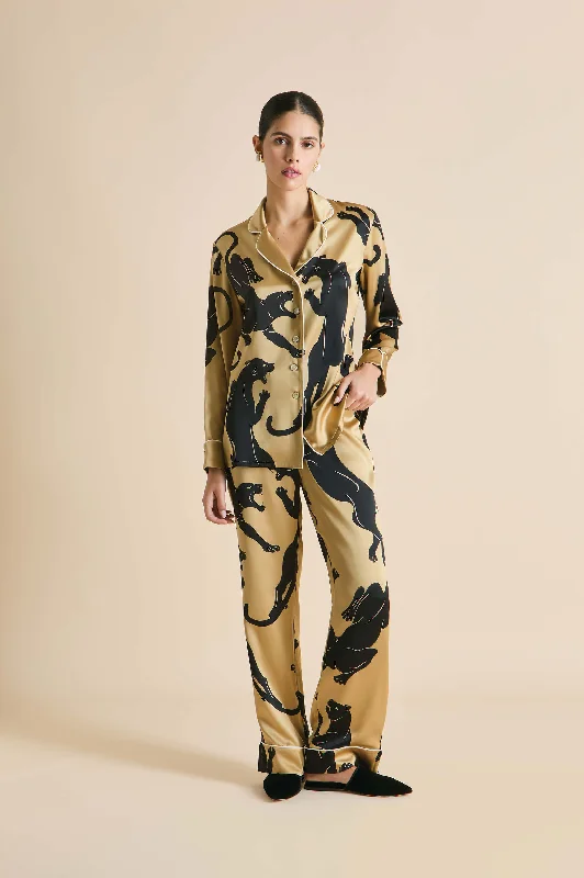 women's pajamas with a touch of luxuryLila Perriand Gold Panther Pajamas in Silk Satin