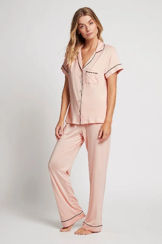 women's pajamas for travelPetra Tencel™ Short Sleeve with Long Pant Pyjama Set - Blush with Black Piping