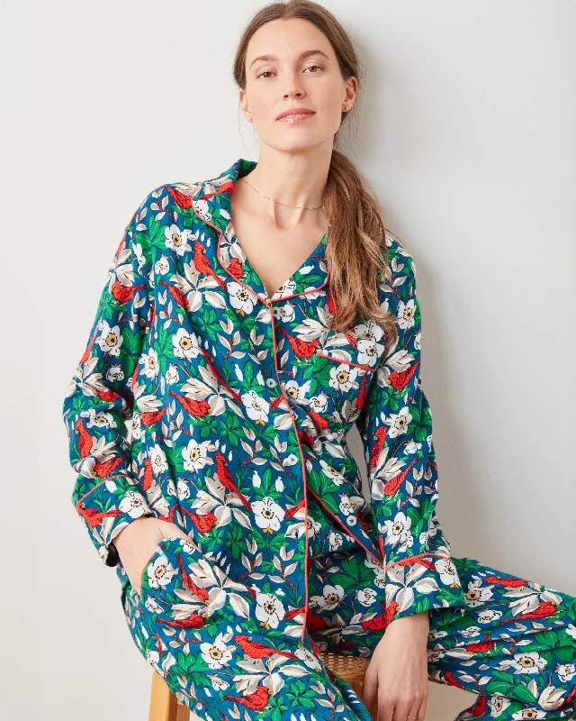 women's pajamas with a whimsical charmTreetop Cardinals - Midweight Flannel Long PJ Set - Navy